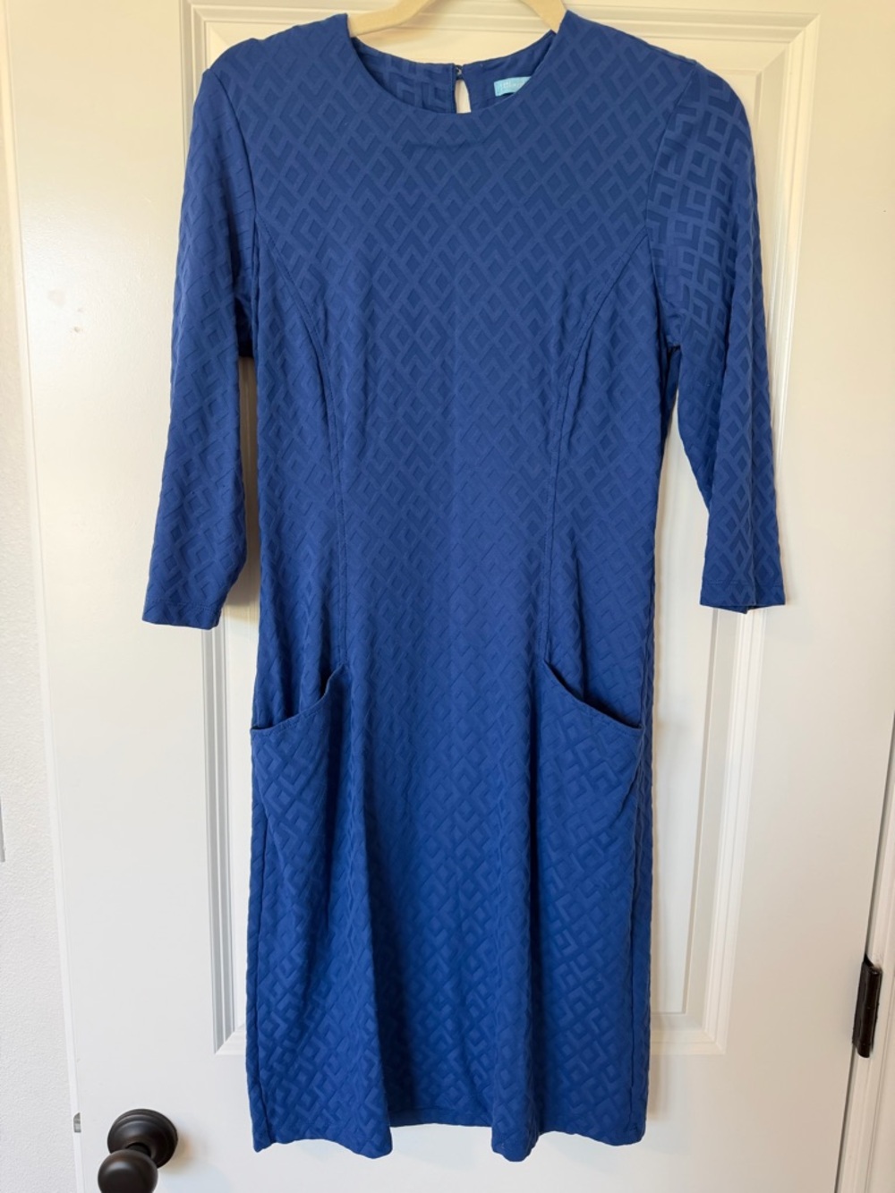 J. McLaughlin Textured Royal Blue Long Sleeve Pocket Dress